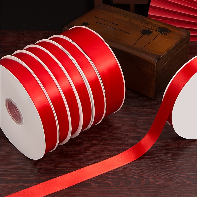 Cinta roja de grogrén de 3/8 pulgadas, rollo de 100 yardas, cinta roja fina  para manualidades, cinta de tela sólida para envolver regalos, lazo para