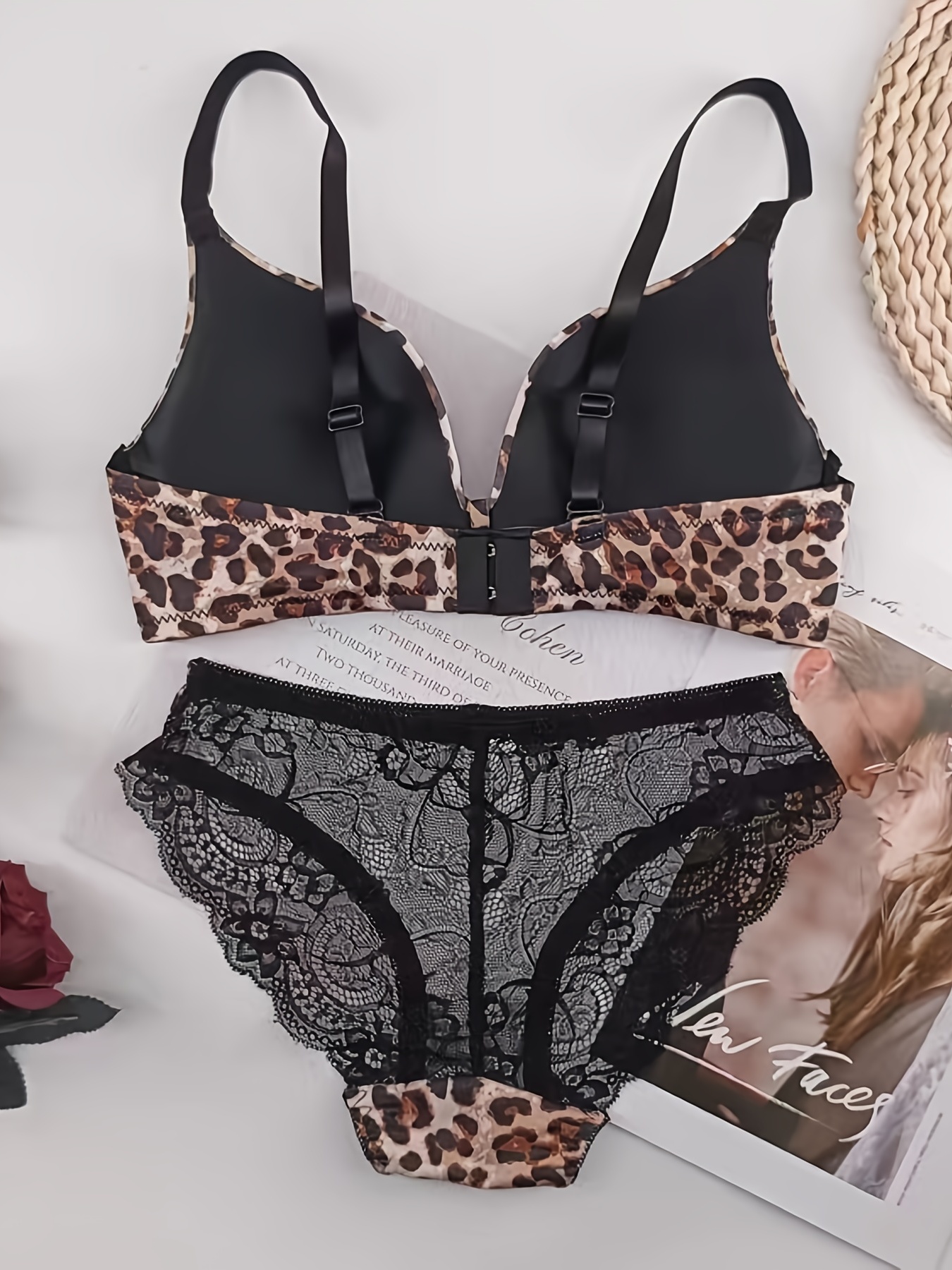 Bra and Panty Sets for Women Two Piece Leopard Print Underwire Push Up  Lingerie Set Padded Bra Low Cut Bralettes : : Clothing, Shoes 