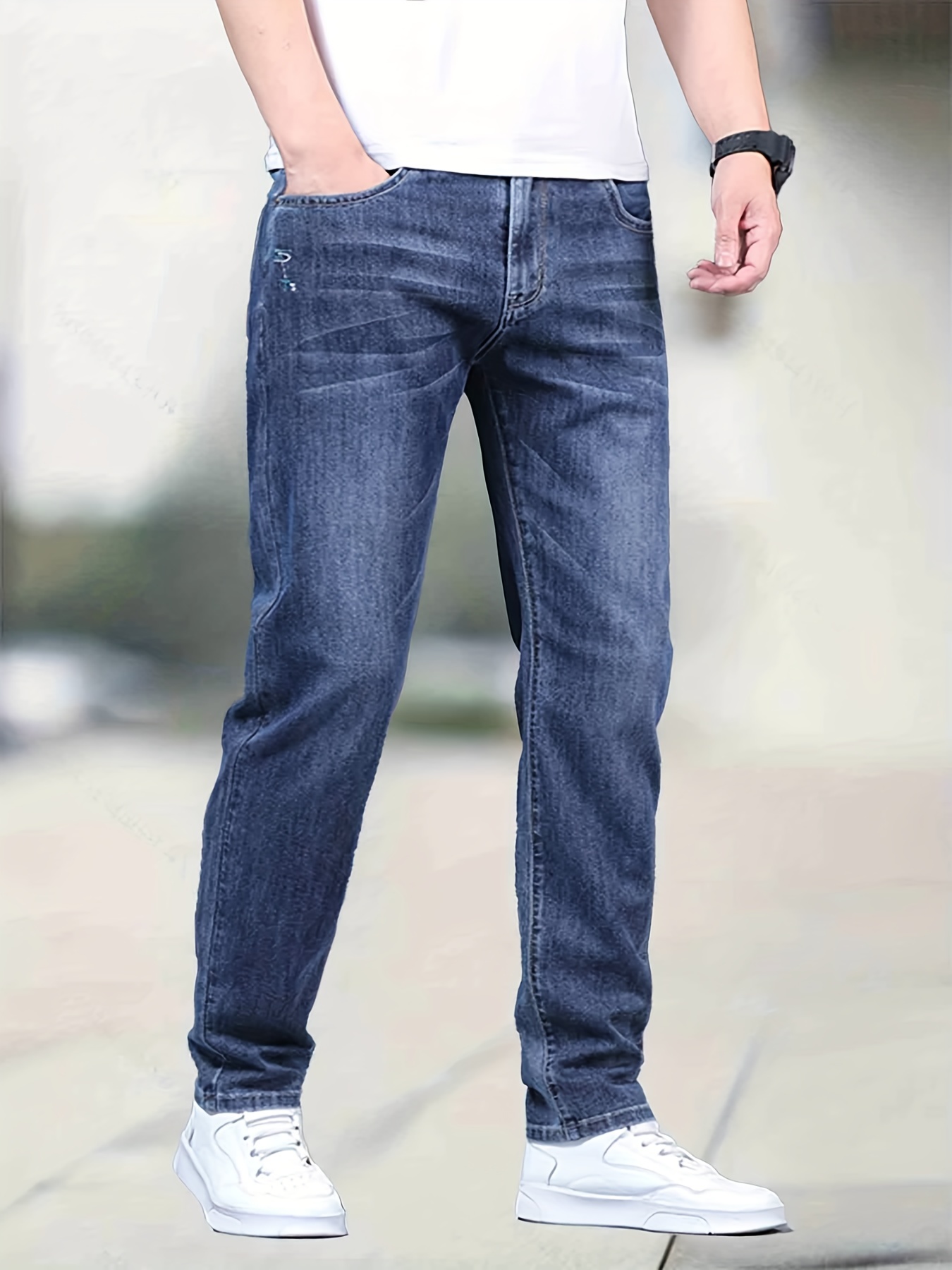 Chic Regular Jeans Men's Casual Street Style Distressed - Temu Canada