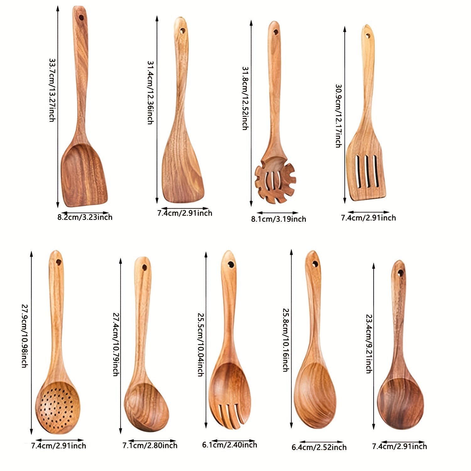 10 utensilios de cocina de madera para cocina con soporte y reposo, juego  de utensilios de cocina de madera, cucharas de madera de teca para cocinar