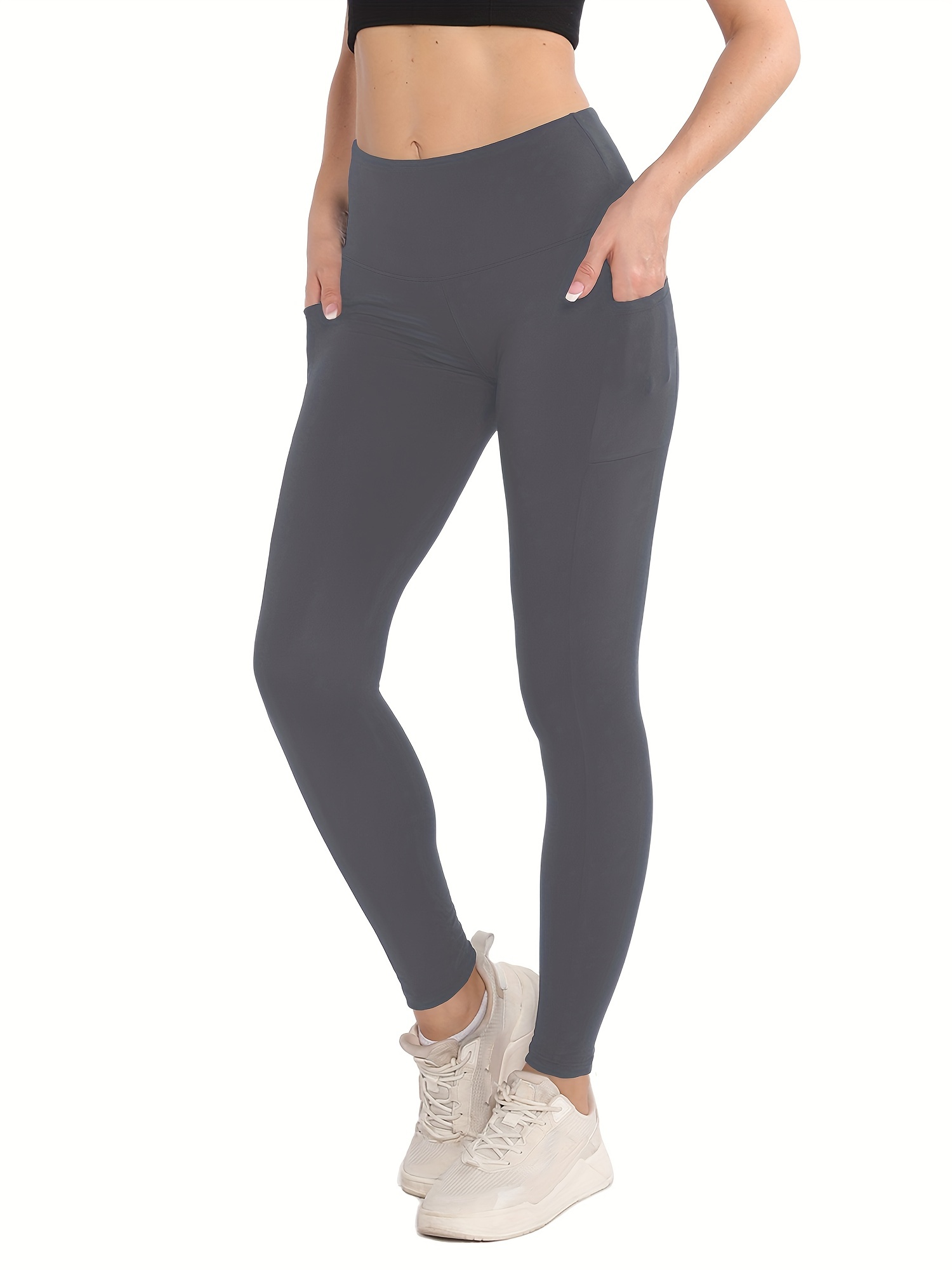 Leggings Deportivos Color Sólido Pantalones Ajustados - Temu