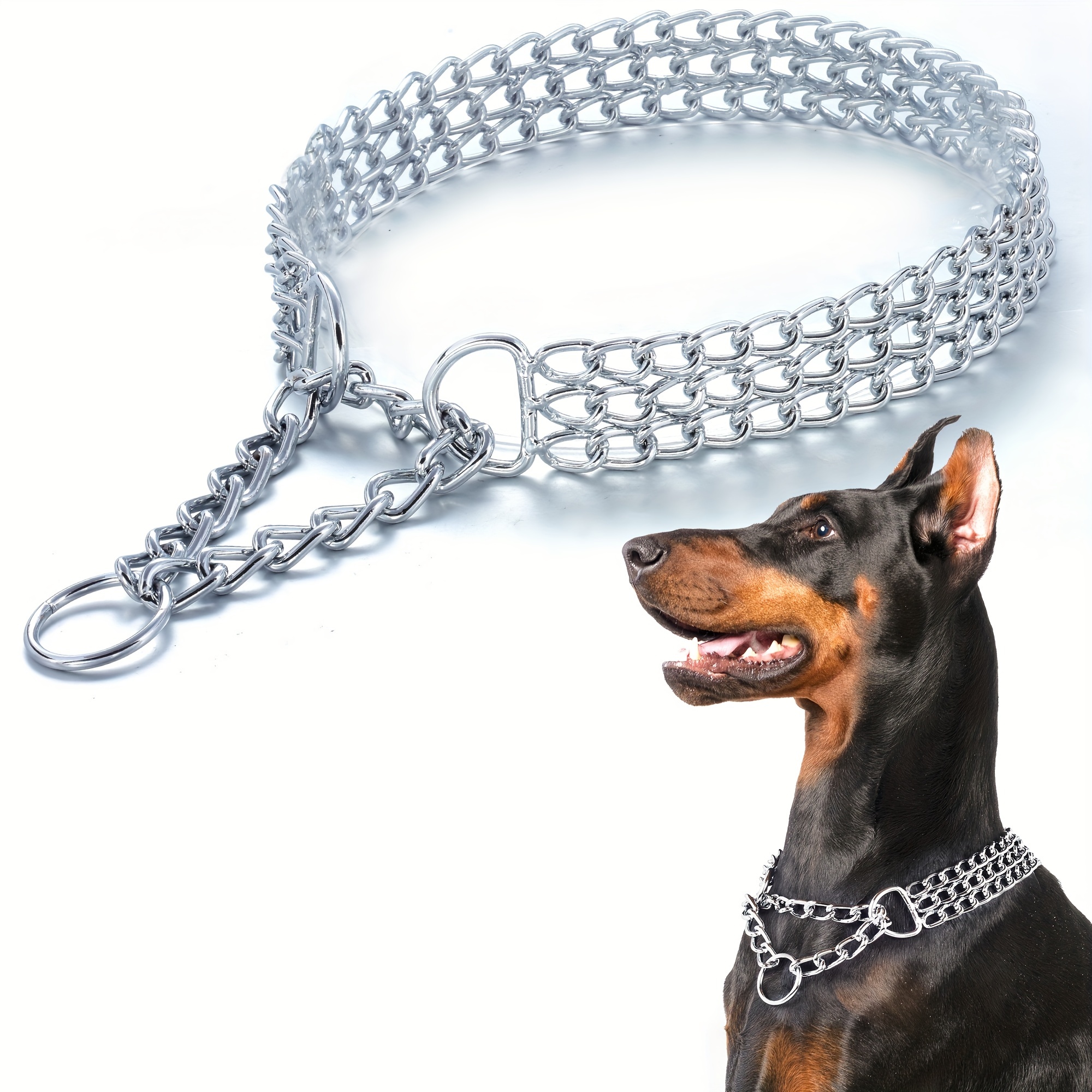 

Triple Row Stainless Steel Dog Chain Collar - Adjustable Walking Collar For Large, Medium, And Small Dogs - Chew Proof And Durable Cuban Link Design