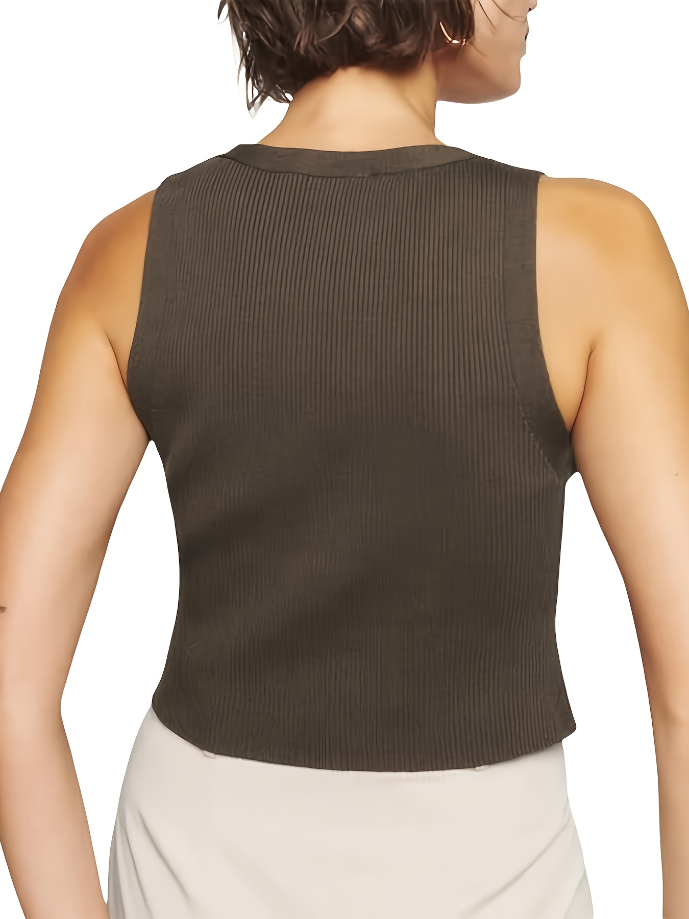 Crop Sweater Vest - Dark brown - Ladies