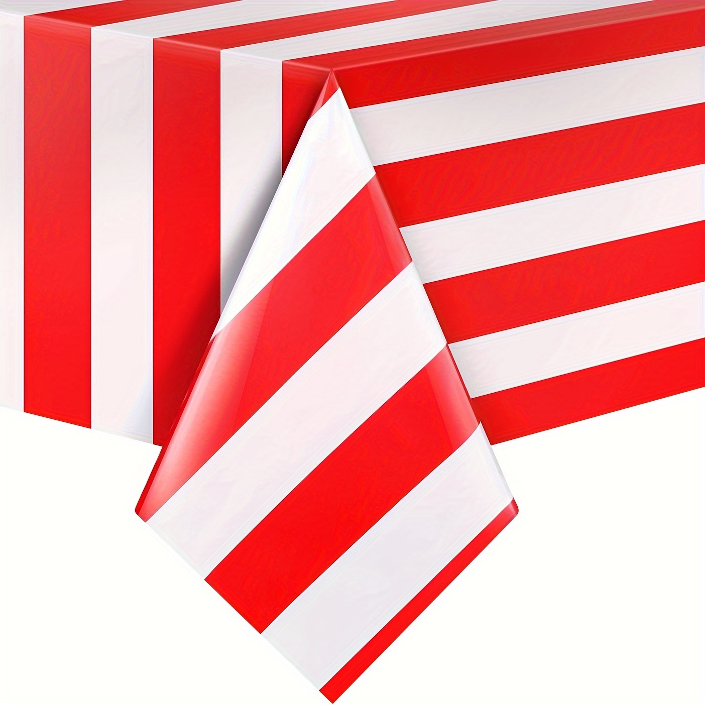 

1pc, Red And White Striped Tablecloth, Plastic Stripe Table Cover, Carnival Circus Tablecloths, Waterproof Rectangle Tablecloth For Holiday Party Picnic Decoration