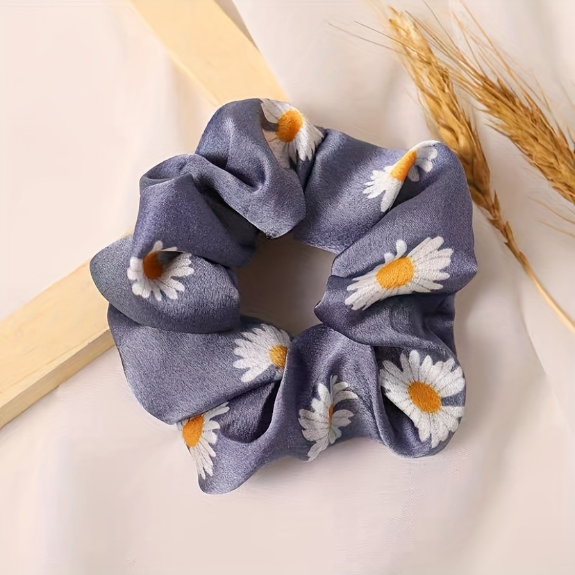 Satin Silky Large Scrunchie Hair Tie Small Daisy Pattern Head Rope