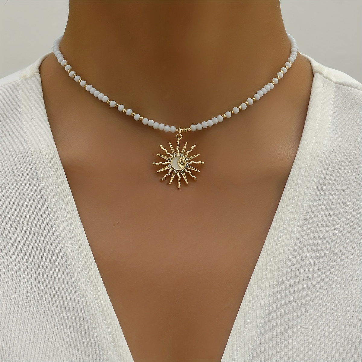 

Vintage Simple Sun Drop Oil Beads Necklace 14k Plated Neck Jewelry Sun Pendant Accessories