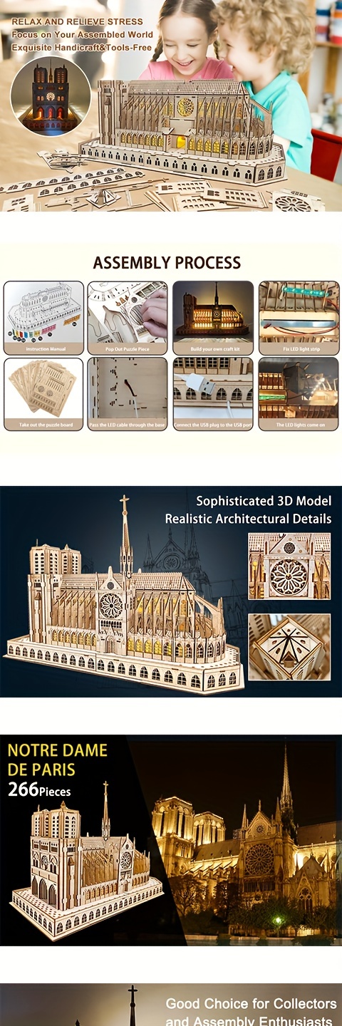 Cubicfunnotre Dame Cathedral 3d Metal Puzzle - Adult Diy Model Building Kit