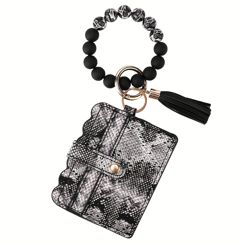 Snakeskin Pattern Pu Leather Keychain Holder Wallet With Tassel Keychain  Pendant For Women Girls - Temu