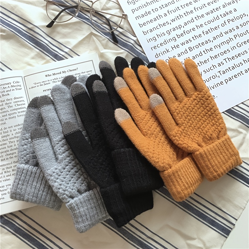 Winter Knit Gloves, Touch Screen Fleece Lined Warm Cycling Gloves