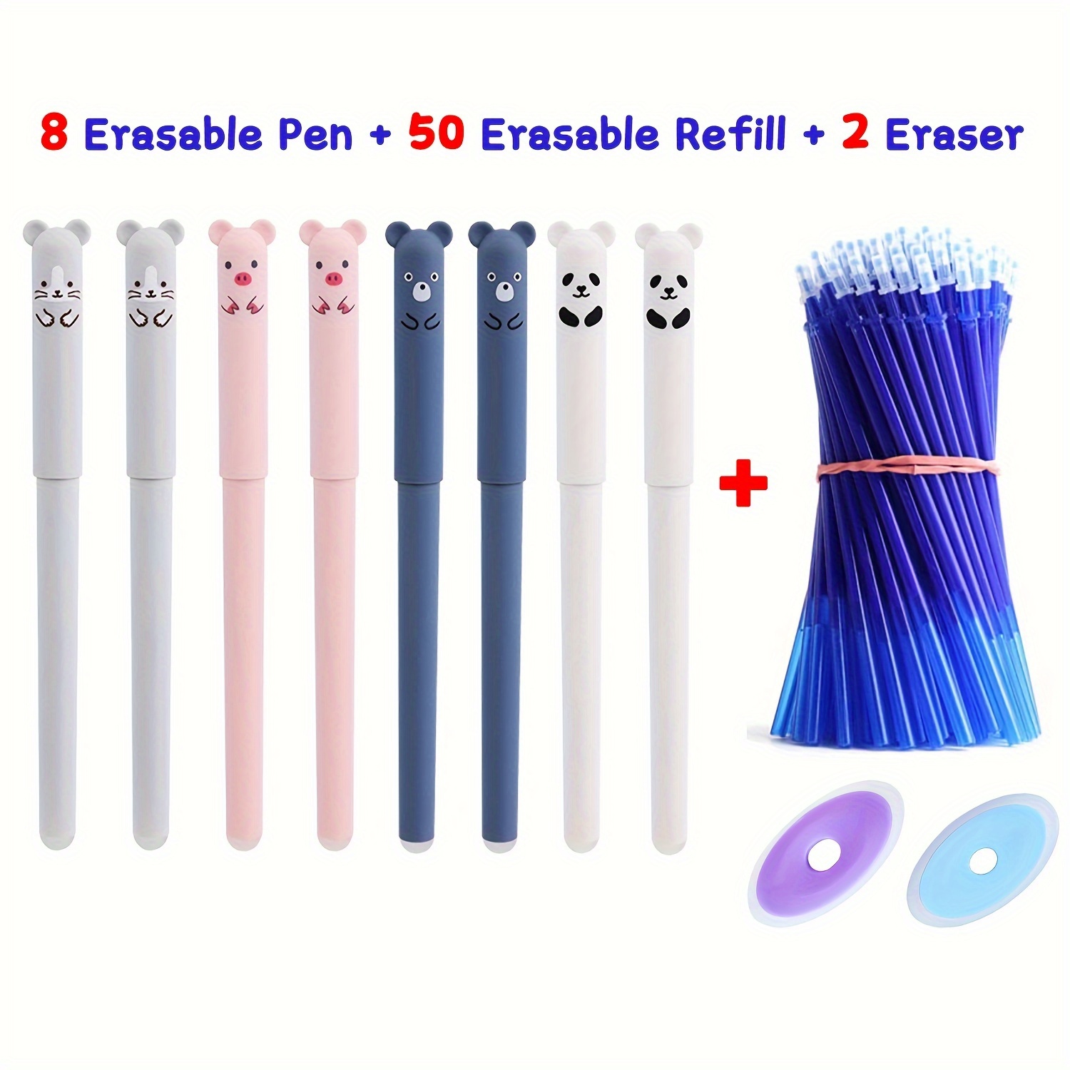 Bear Erasable Pen Set Blue Erasable Neutral Pen Full Needle - Temu