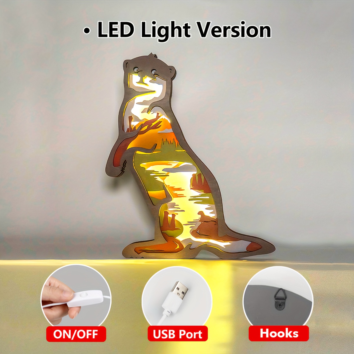 Otter Wood Animal Statue Lamp with Voice Control and Remote Control -  Tivisiy