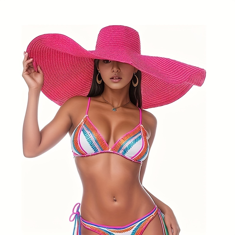 Classic Striped Bowknot Straw Hat Blue & White Wide Brim Hats Elegant Foldable Floppy Sun Hats Outdoor UV Protection Beach Hats For Women