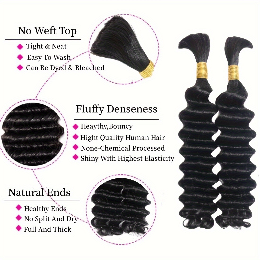 Deep Wave Bulk Human Hair Braiding No Weft (2bundles ) - Temu