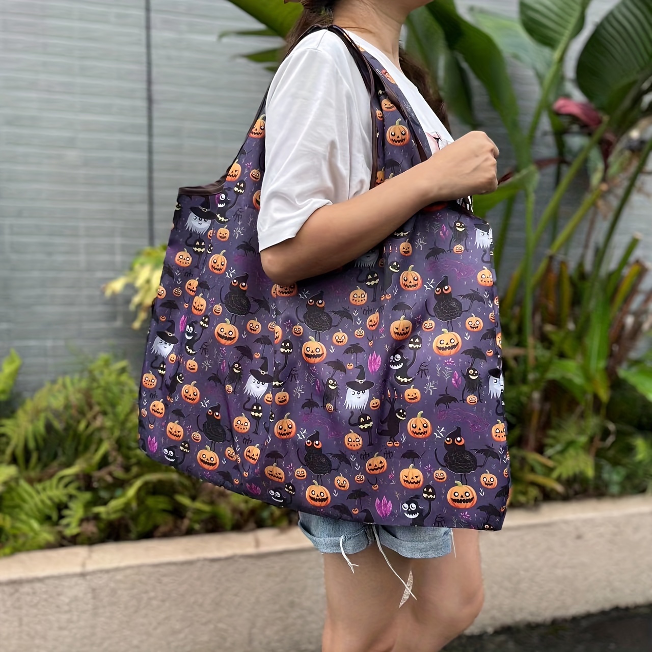 Halloween Funny Pattern Tote Bag Set, Large Capacity Shoulder Bag