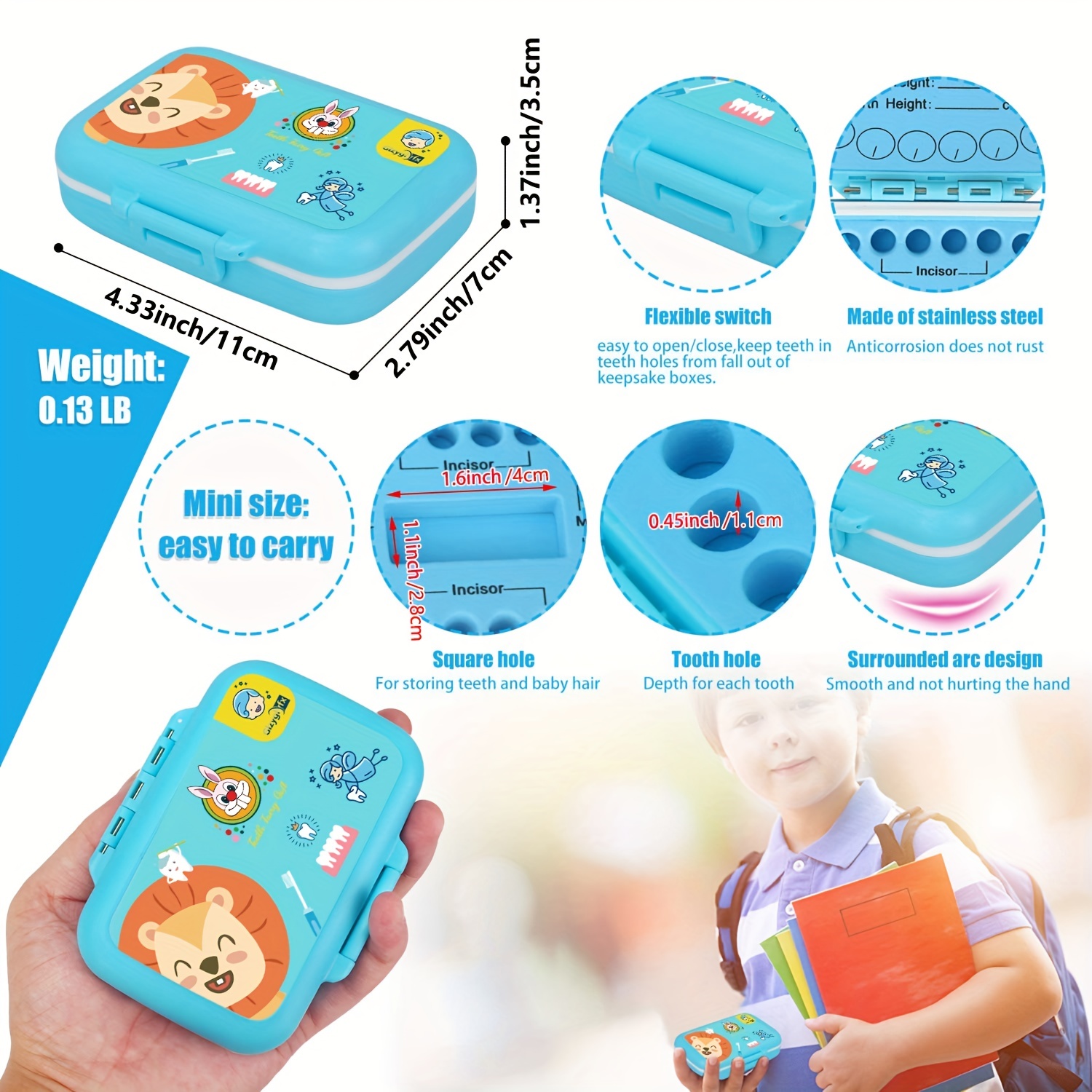 Caja de recuerdos de dientes de leche para niños Caja de ahorro de dientes  para niños Soporte de almacenamiento de dientes de bebé Organizador de  dientes de leche