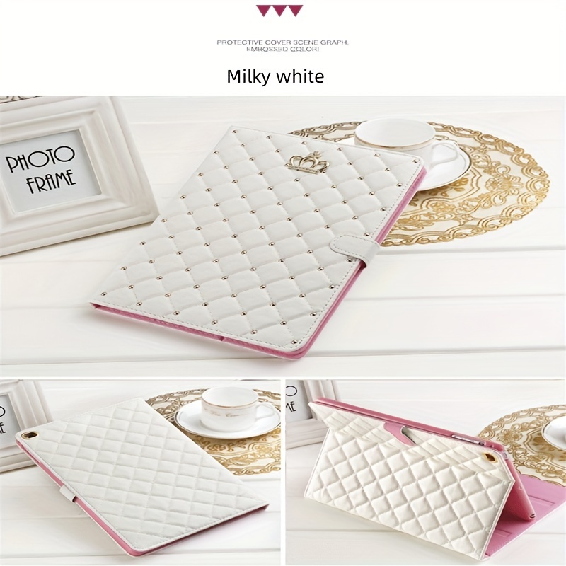 iPad 10.2 2021/2020/2019 9th/8th/7th Case, Crown Design Diamond Cute Elegant PU Leather Smart Auto Sleep/Wake Kickstand Shockproof Case for Apple iPad