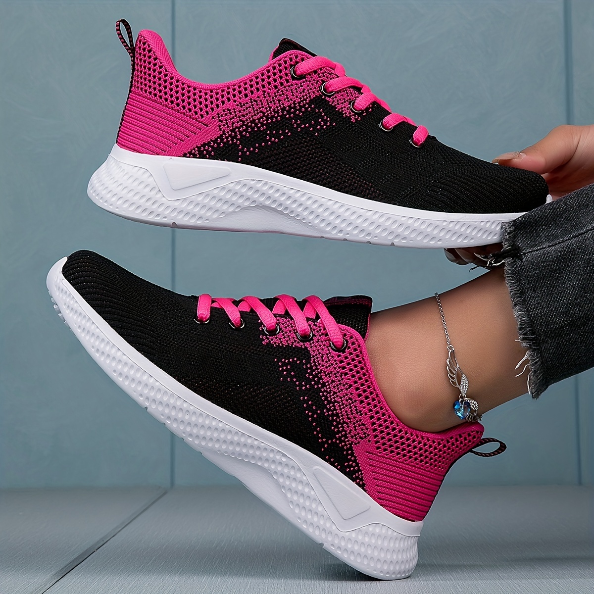 Women's Knitted Sports Shoes, Breathable & Comfortable Low Top Running  Shoes, Casual Tennis Gym Shoes