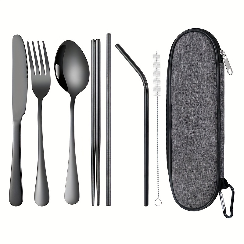 Portable Stainless Steel Travel Utensils Set With Knife - Temu