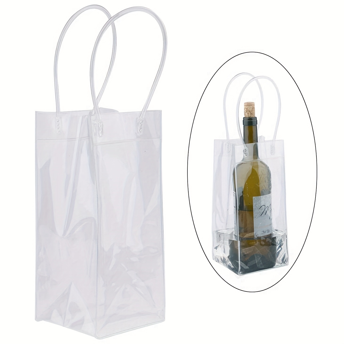 Bolsa en yute para botella de vino con ventana transparente y asa
