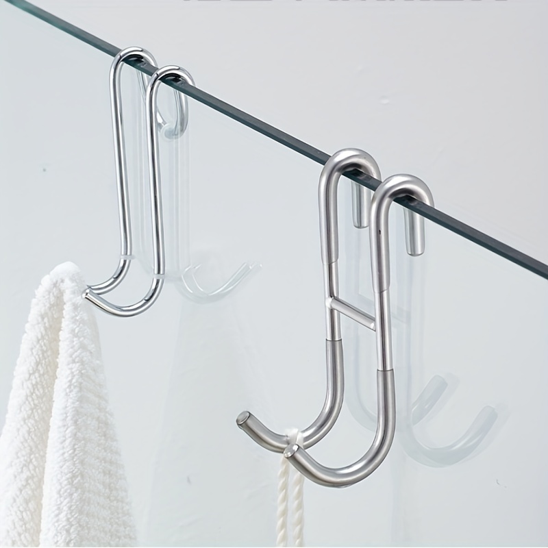 Shower Door Hooks, 2 Pack Towel Hooks for Bathroom Frameless Glass  Drilling-Free Hanger, 304 Stainless Steel Over The Glass Door Hooks for  Bathing