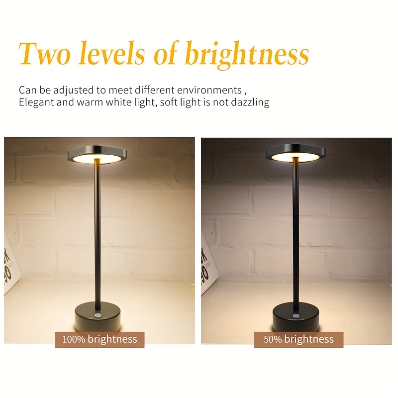 LED Rechargeable Cordless Table Lamp Outdoor Portable Desk Lamps 2-Levels  Brightness Night Light for Restaurant Camping Home