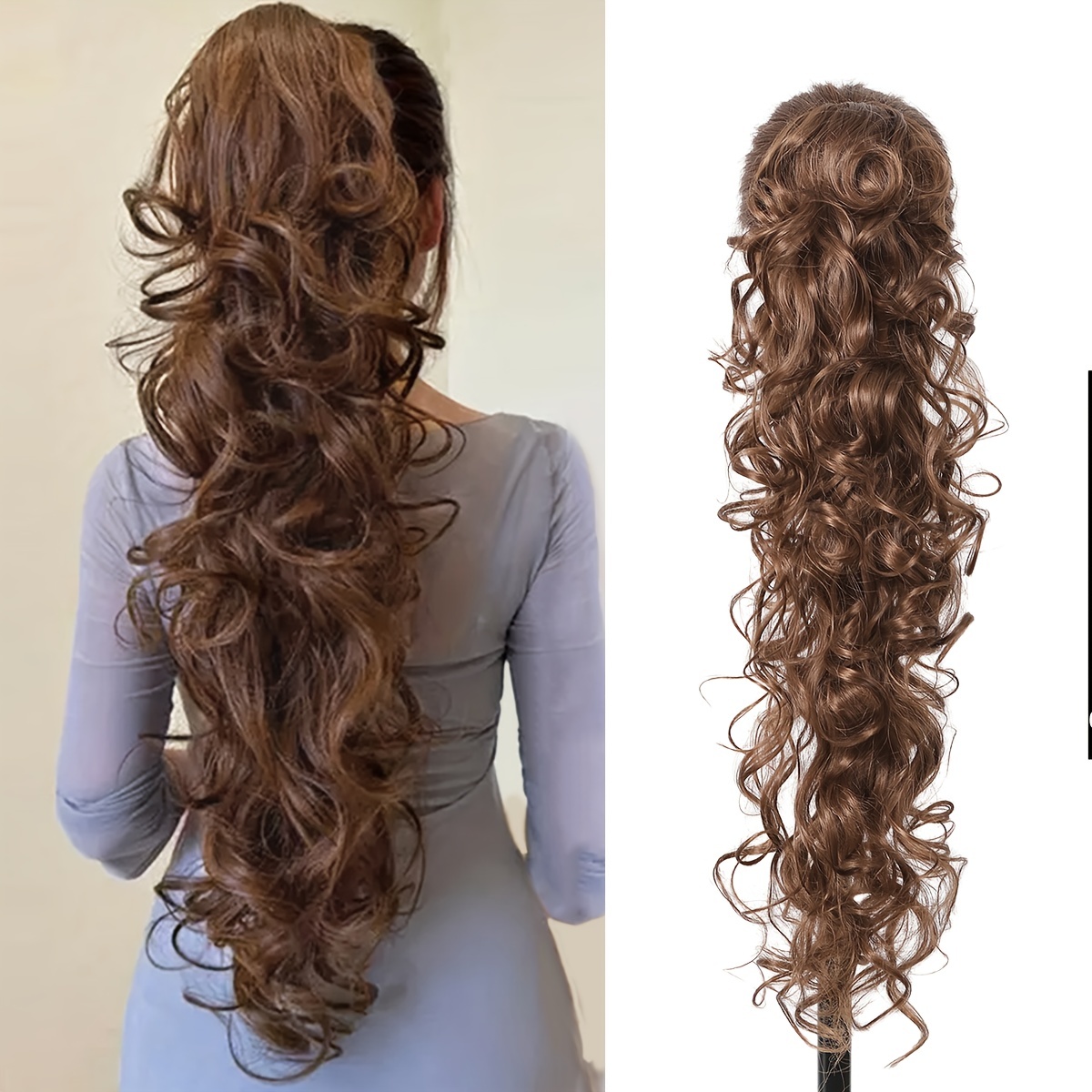 

30-inch-long Brown Deep Curly Wavy Ponytail With Claw Clip In Synthetic Ponytail Extensions For Women Elegantly Beautiful Stylish Ponytail Wig