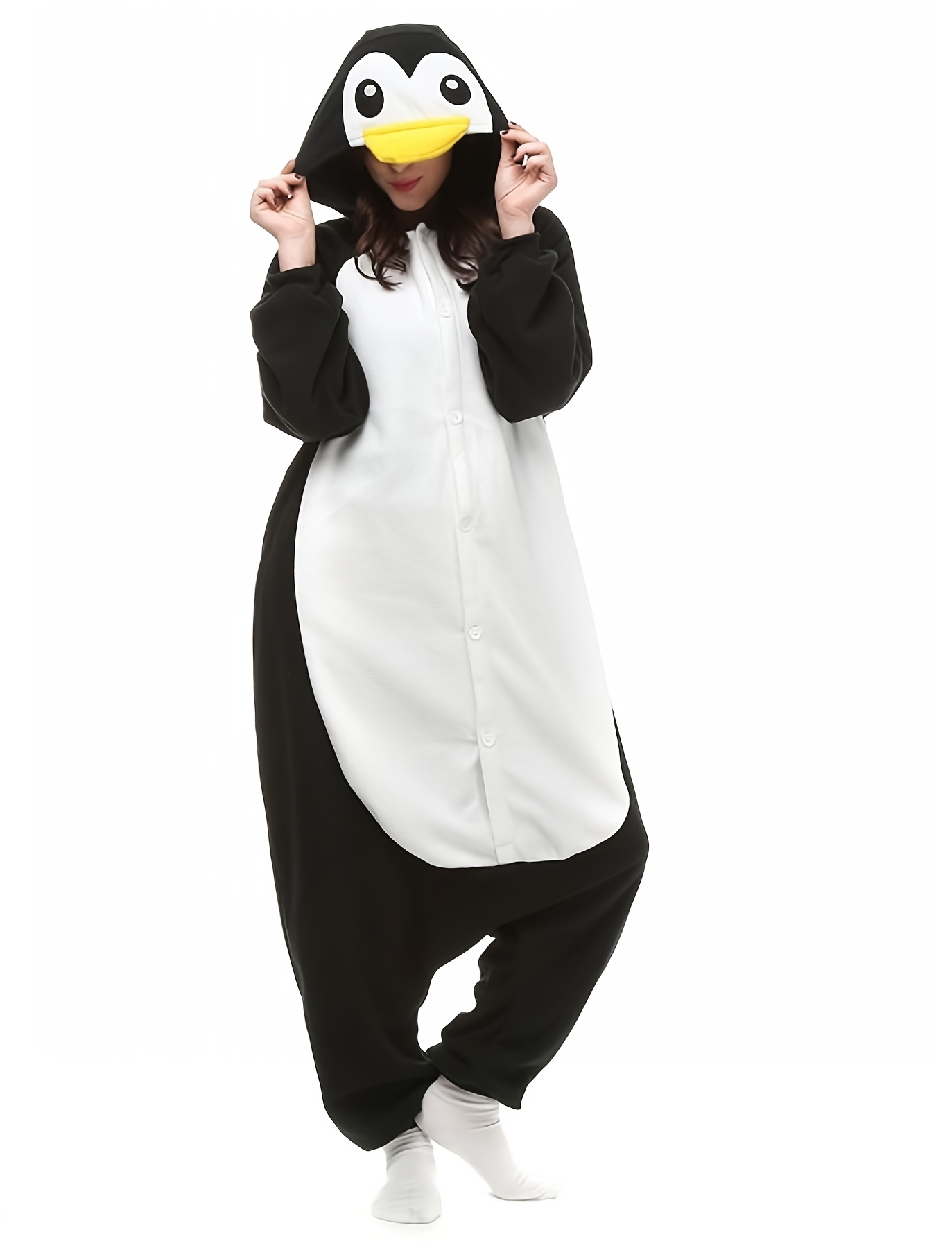 Rajzfilm Penguin Újdonság Pizsama Body, Karácsonyi Aranyos És Kényelmes Gombos Egyrészes Hálóruha, Női Nappali És Hálóruha