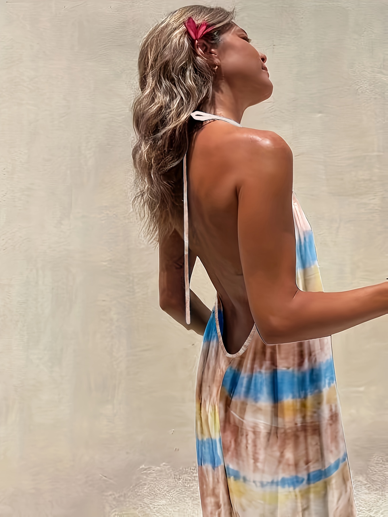 Tie Dye Wide Leg Jumpsuit, Casual Backless Tied Halter Jumpsuit, Women's  Clothing