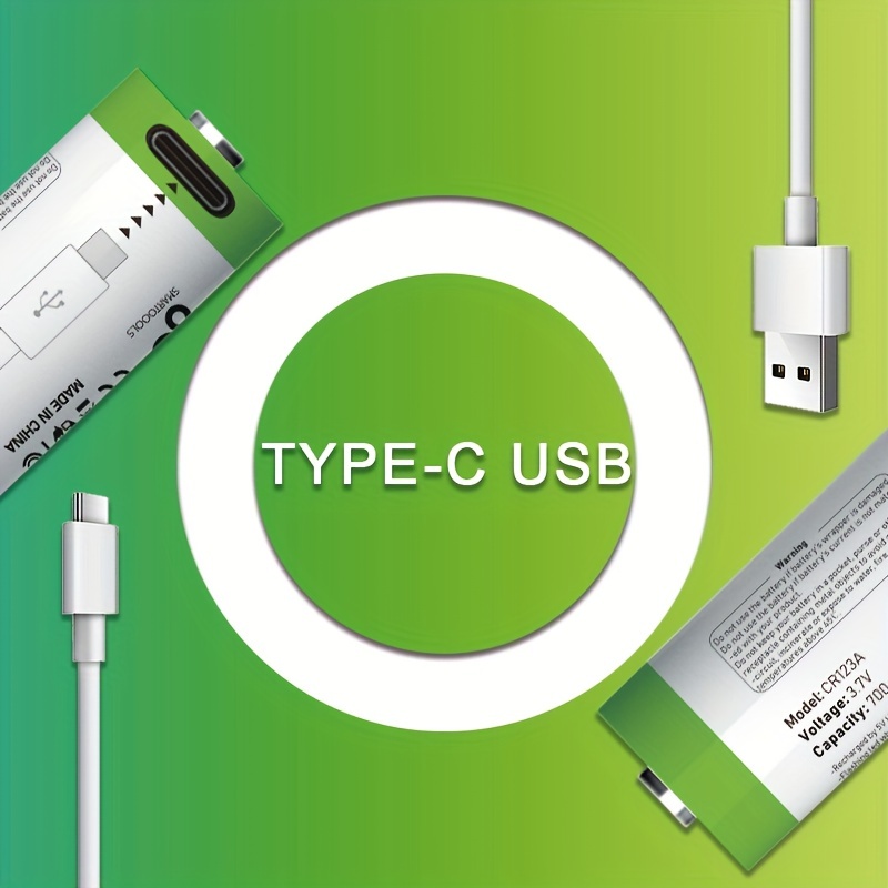 2 Pilas Cr123a Recargables Usb C 700 Mah 3.7v Carga Rapida