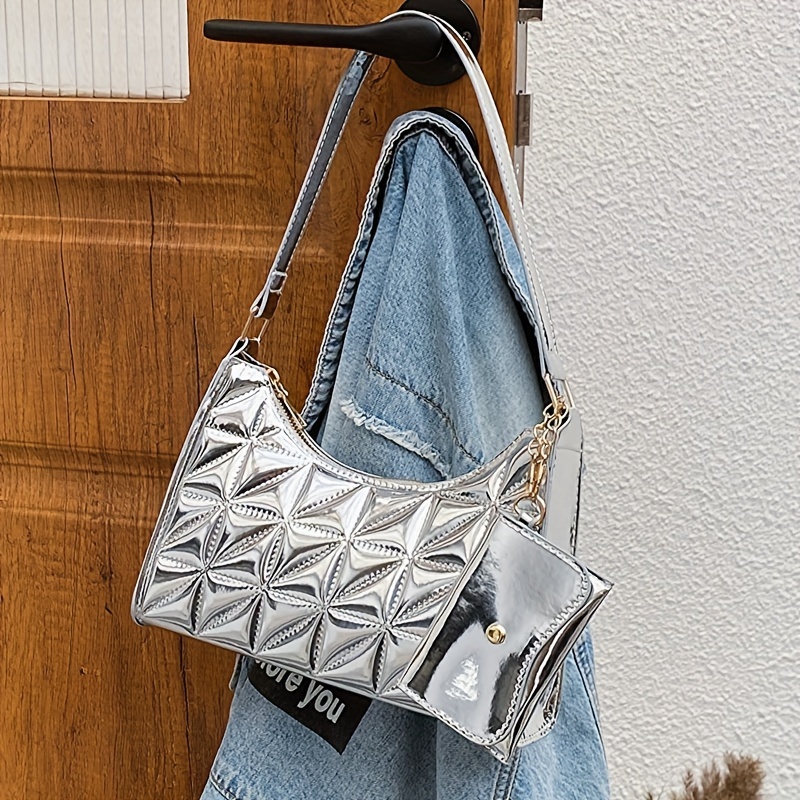 Trendy Solid Color Baguette Bag, Niche Metal Planet Decor Shoulder Bag,  Stylish Underarm Bag - Temu