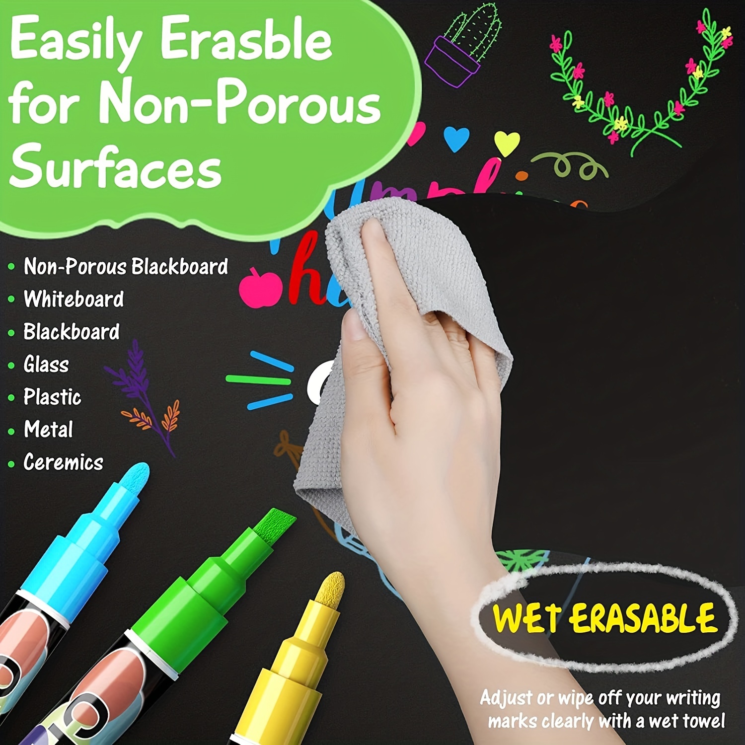 12 Colors Whiteboard Markers Erasable Colorful Marker Pens Liquid Chalk Pens  for School Office Whiteboard Chalkboard