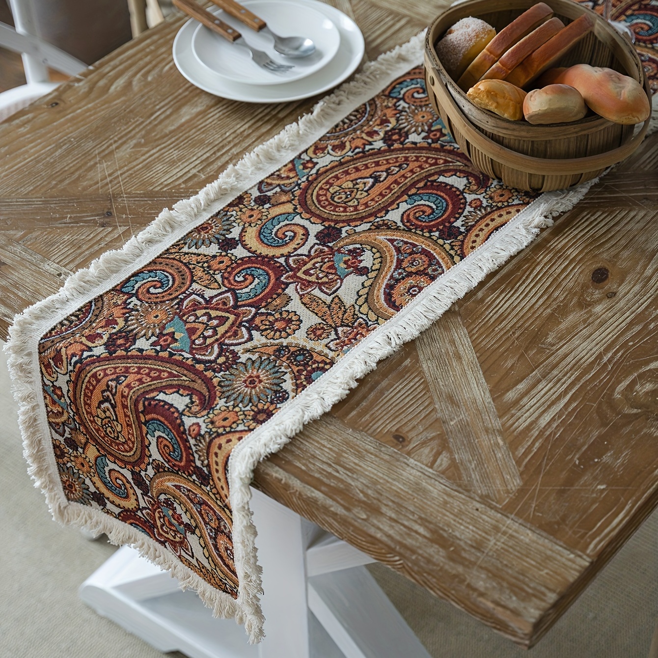 Boqian Home Textile - Chemin de table de style japonais avec pompons faits  à la main, couleur