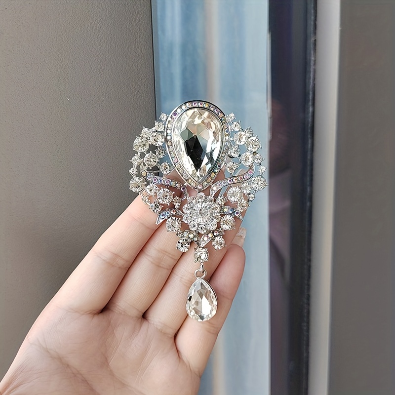 Large Crystal Water Drop Shape Brooches For - Temu
