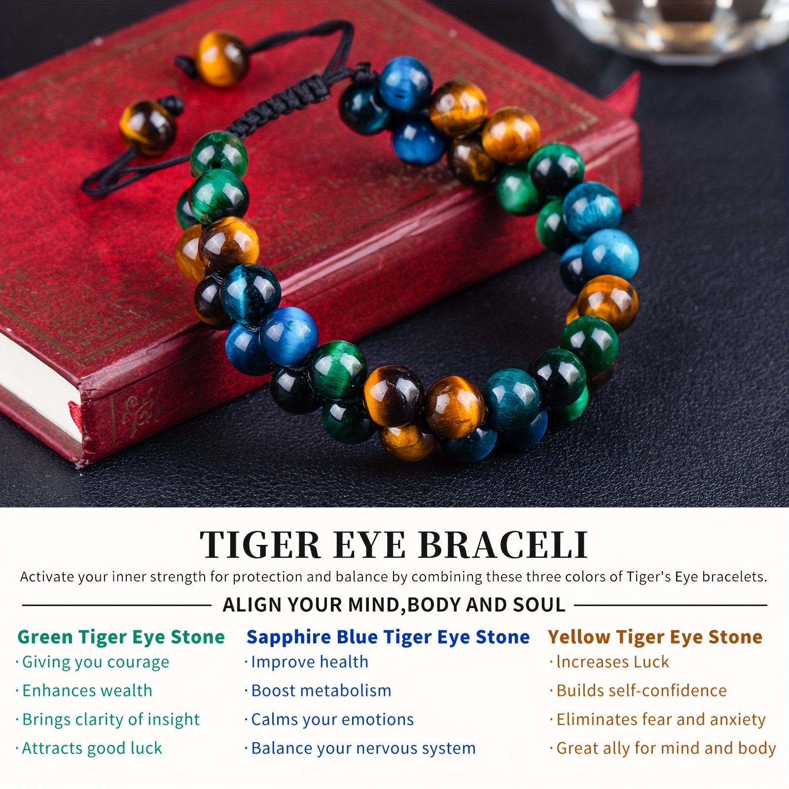Bracelet De Perles D'oeil De Tigre Vert Pour Homme Femme - Temu Belgium