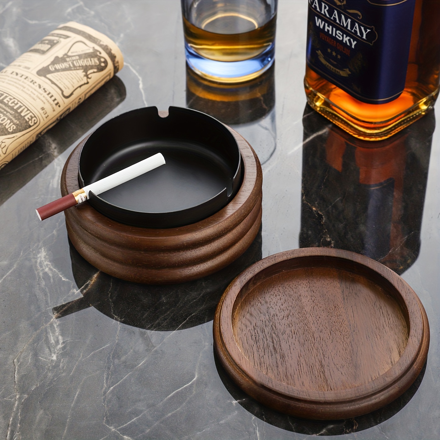 1pc, Outdoor Ashtray, Wooden Ash Tray With Lid, Windproof Ashtrays For  Cigarettes With Stainless Steel Liner, Portable Ash Trays For Indoor  Outside Ho