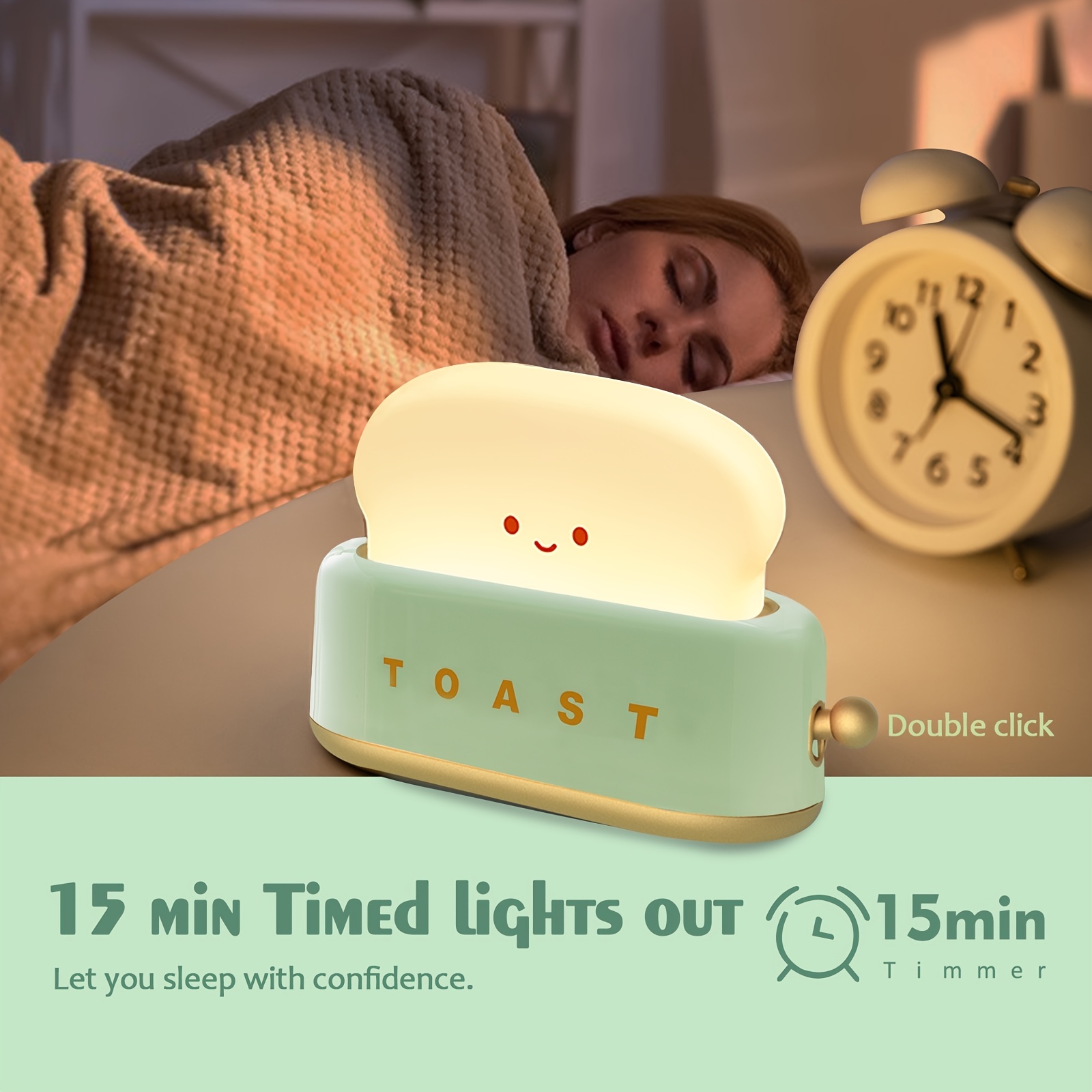 QANYI Cute Night Light Toast Bread LED Night lamp with Rechargeable,  Portable Bedroom Bedside Bed lamp Christmas Gifts Ideas for Tween Teenage