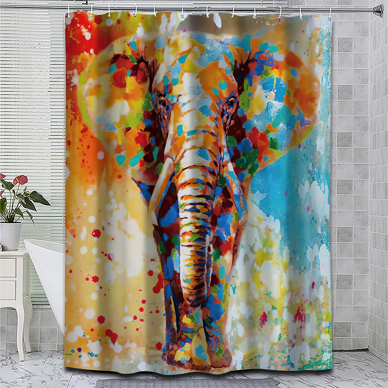 Colorful Elephant Decoration Shower Curtain Set Waterproof - Temu