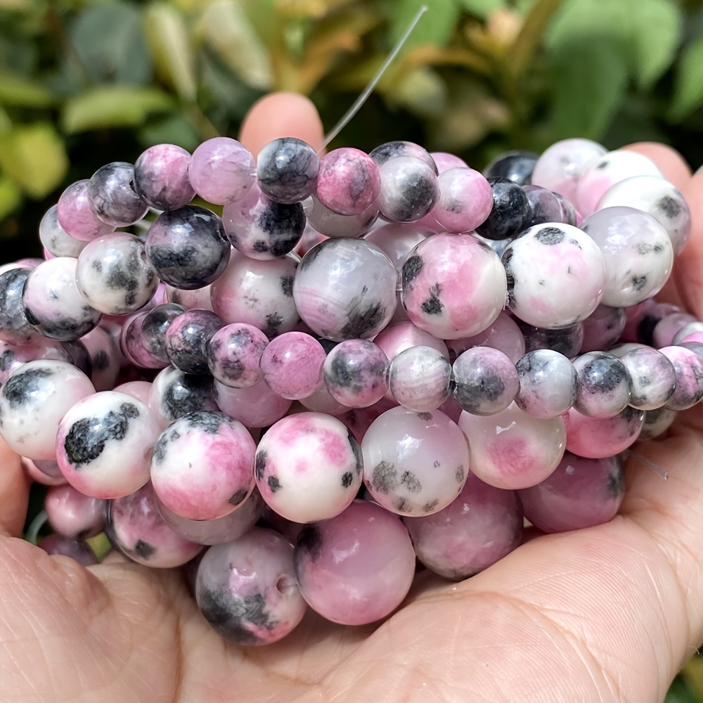 

6/8/10/12mm Natural Persian Jades Stone Beads Round Pink Black Loose Beads For Jewelry Making Diy Necklace Bracelet Earring Accessories, Valentine's Day Gift