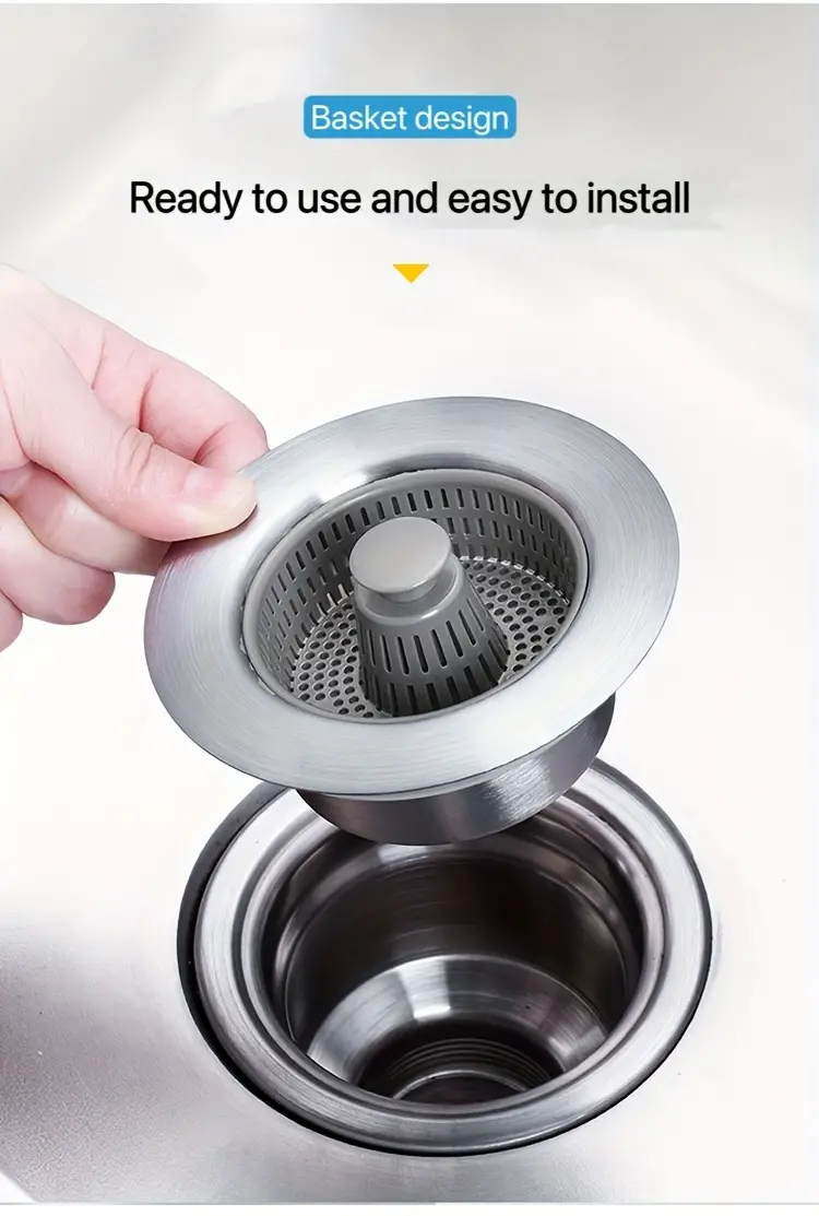 304 stainless steel kitchen sink bounce core odor proof water leakage plug filter screen drainage device vegetable washing basin universal basket accessories details 4