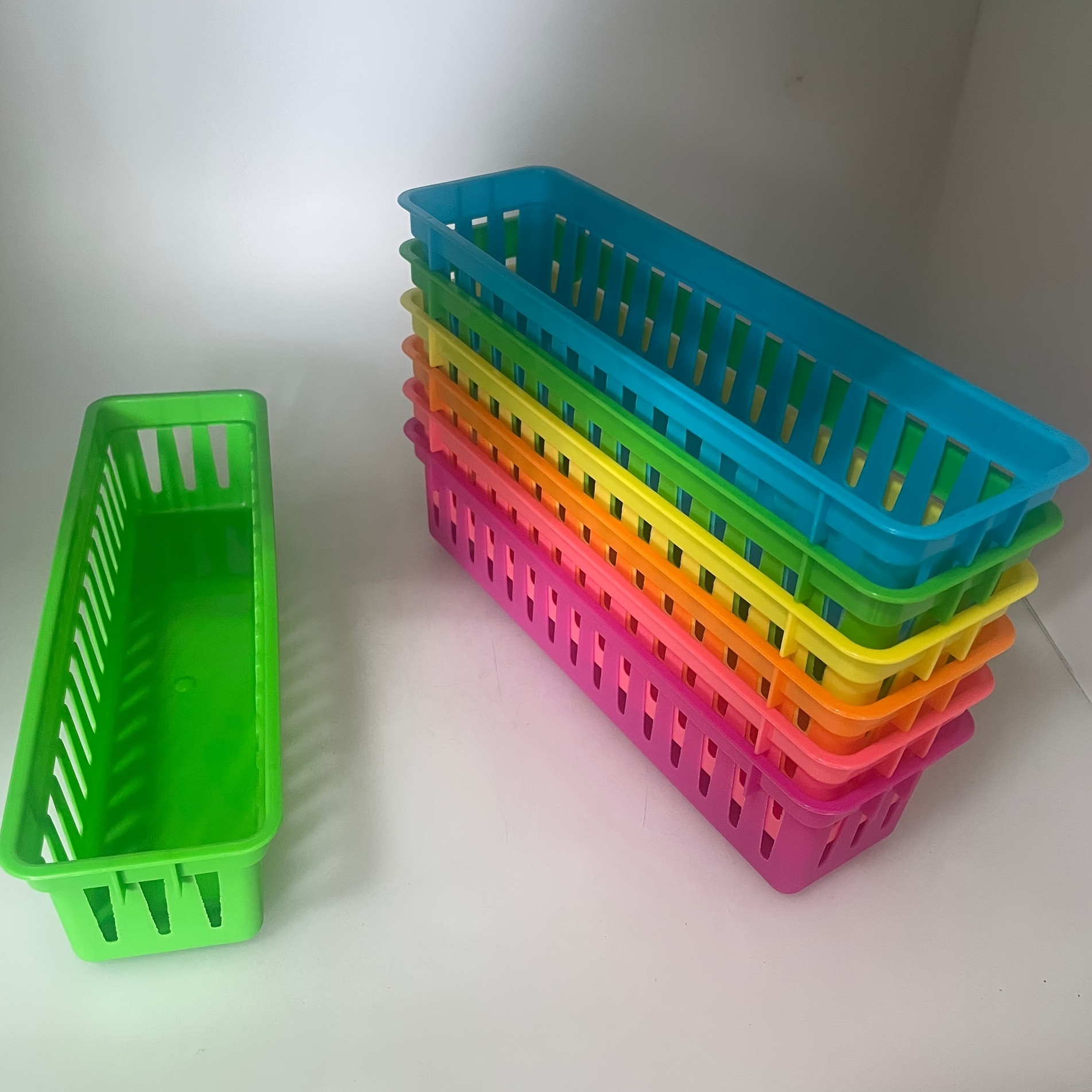 8 Pack Plastic Pen & Pencil Baskets Trays for Classroom Organizer Storage