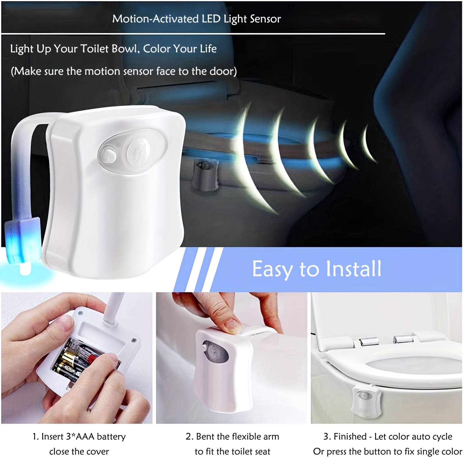 TOILET LED NIGHT LIGHT MOTION SENSOR ACTIVATE 7 COLOR CHANGING - 2