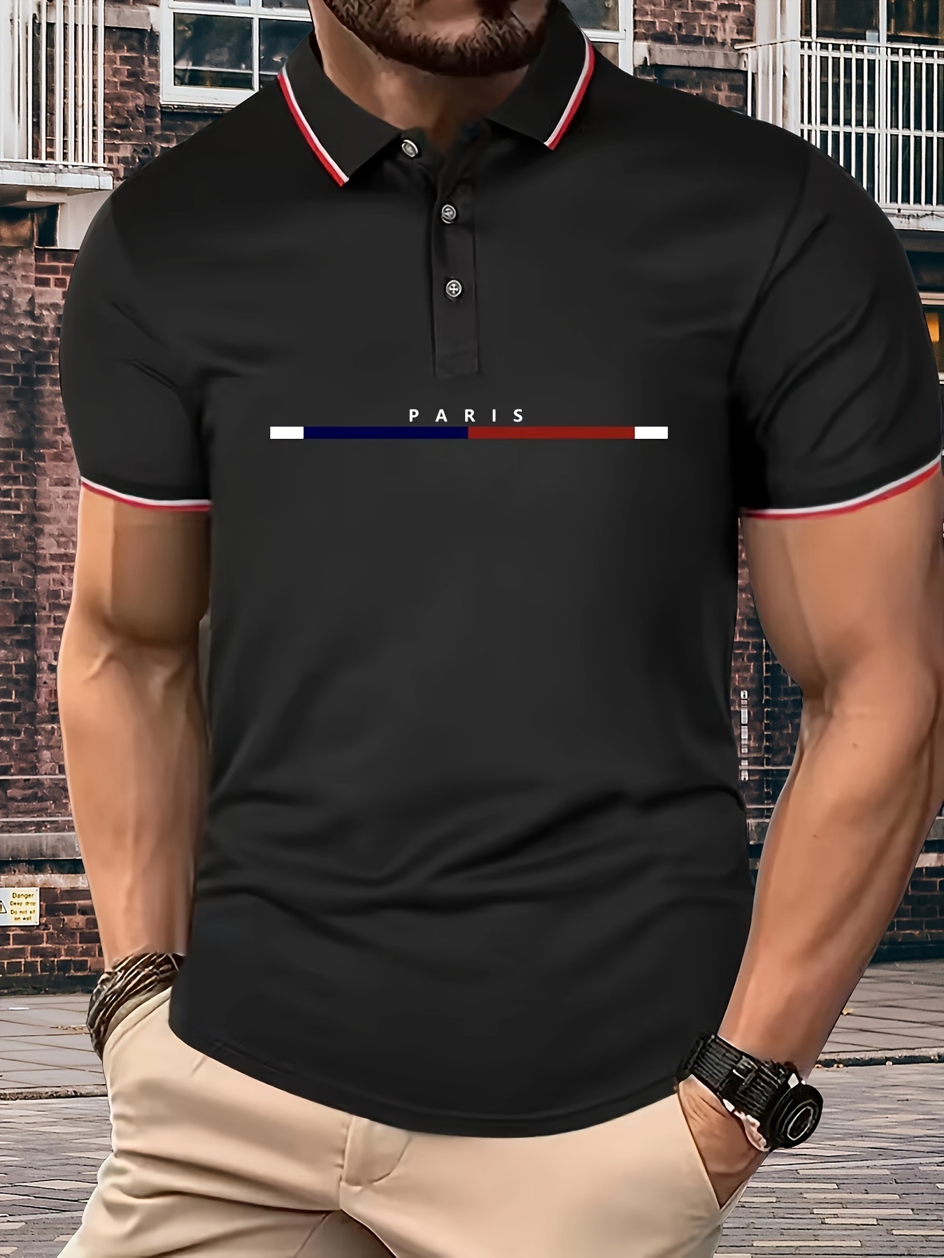 Camisa casual masculina de manga curta com lapela, camisa masculina com estilo de contraste para golfe de verão detalhes 0