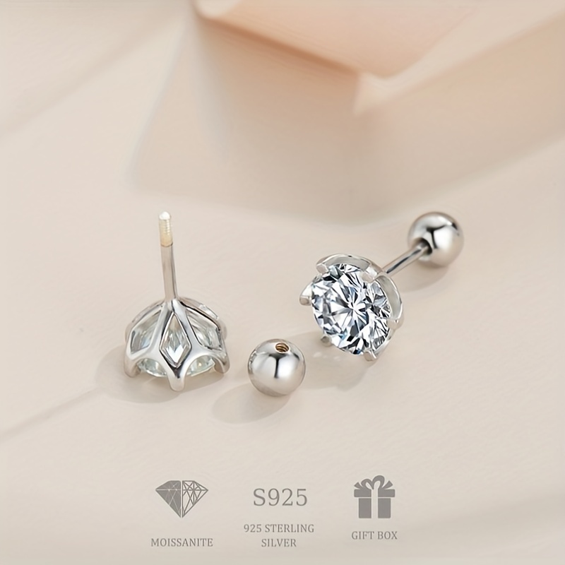 925 Silver Moissanite Stud Earrings, Spiral Ear Clog, Hip Hop Style