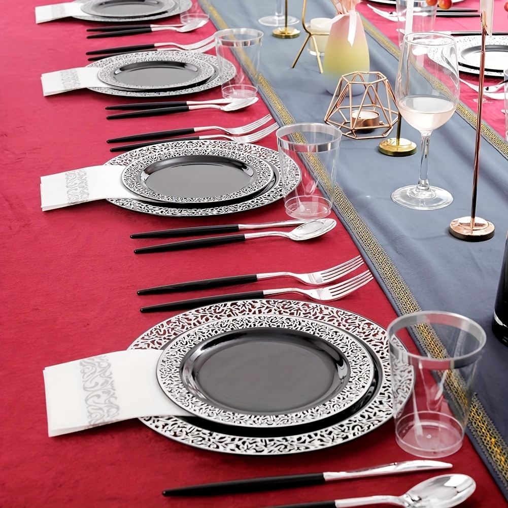 Heavy Duty Black Plastic Plates With Silvery Lace Design 15 - Temu