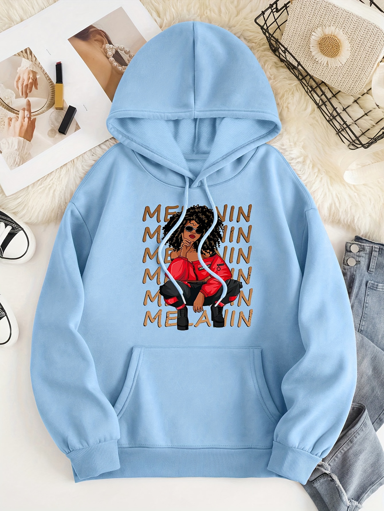 Plus Size Cartoon Figure Print Hoodie Drawstring Hoodies - Temu