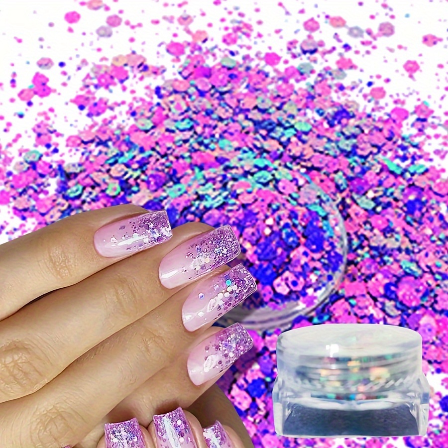 Holographic Nail Glitter Powder Mixed Size Hexagon Chunky - Temu