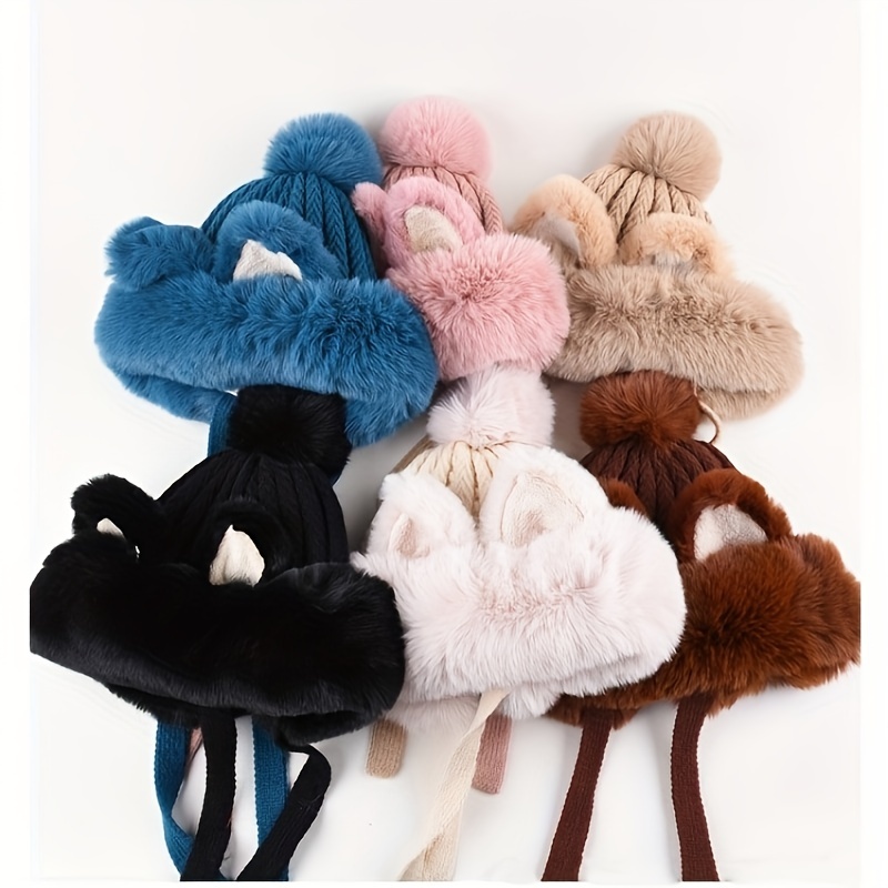 Large Faux Fur Plush Hat Ear Protection Knit Hats - Temu