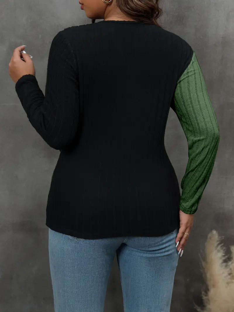 plus size casual sweater womens plus colorblock cross v neck long sleeve medium stretch jumper details 21