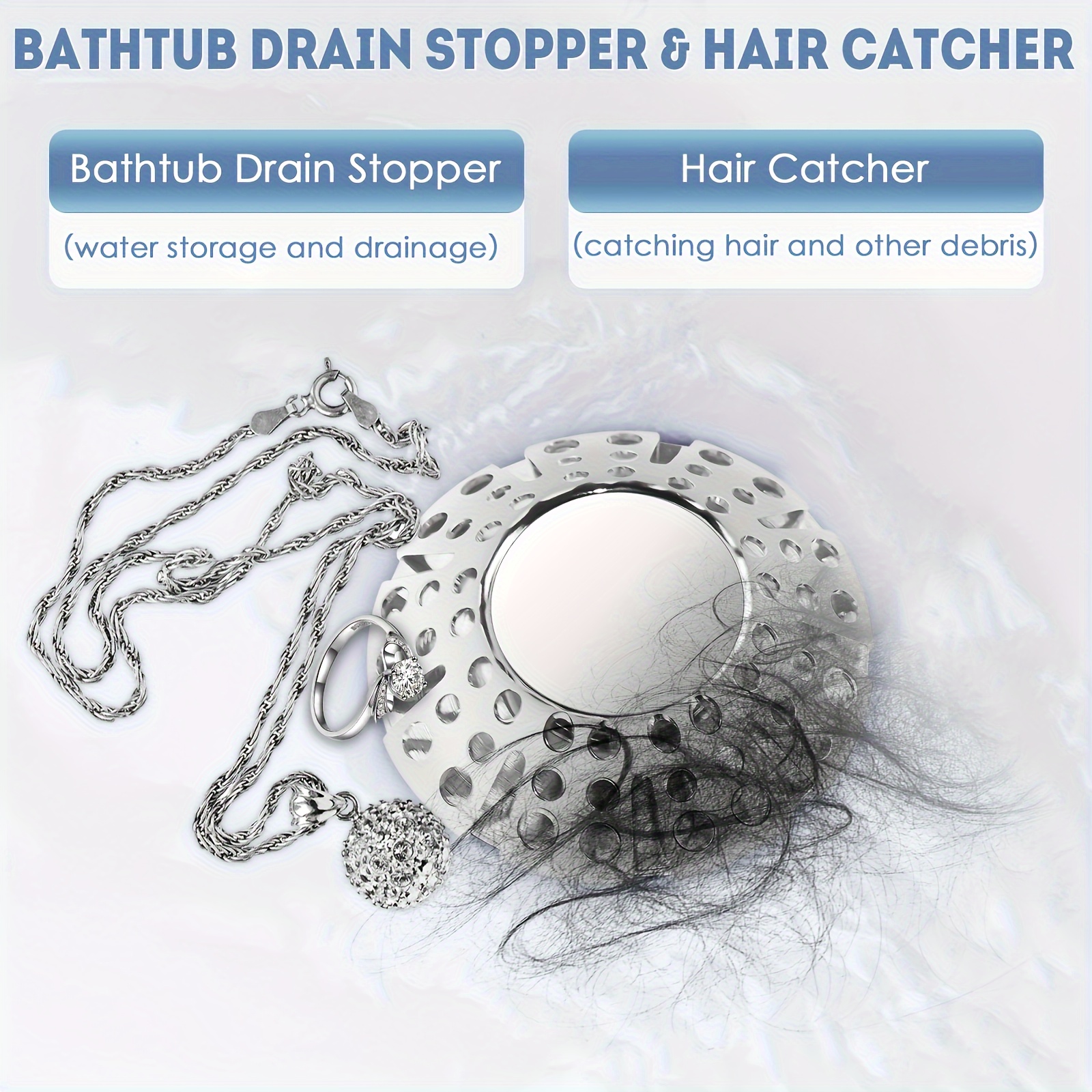 Bathtub Drain Plug, 2 in 1 Bathtub Stopper & Drain Hair Catcher, with  Stainless Steel Filtered Pop-Up Drain Filter for US Standard Bathtubs Drain  Hole