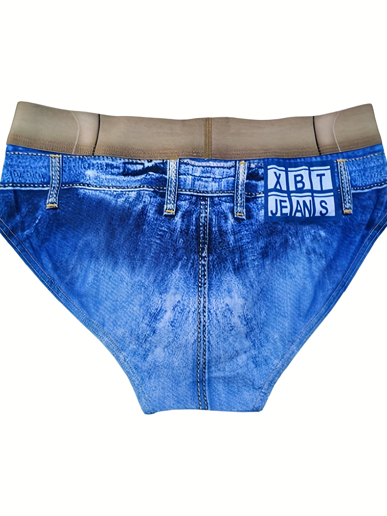 Denim Pattern Fake Jeans Print Cotton Men Boxer Briefs Underwear Underpants  82